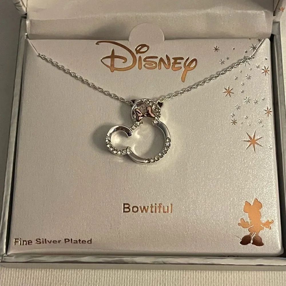 Disney Minnie Mouse Head Two Tone Crystal Necklace NWT